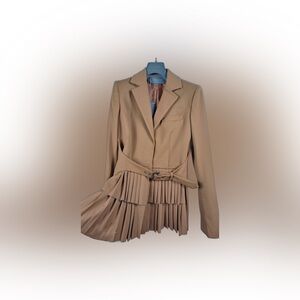 Alberta Ferretti Tan Pleated Blazer